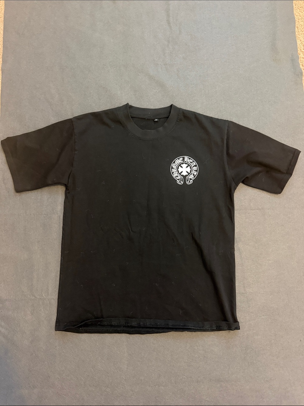 Chrome Hearts Black Short-Sleeve Tee with White Chest Emblem